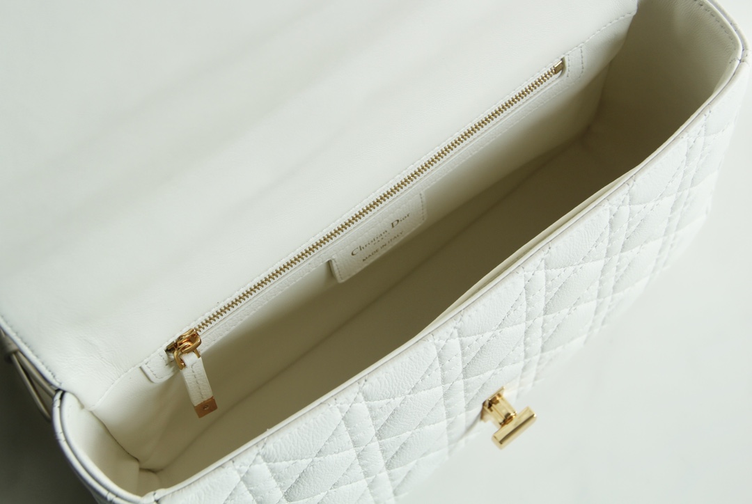 Large Dior Caro Bag White Supple Cannage Calfskin